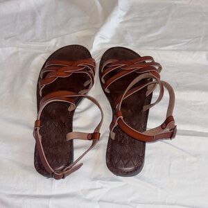 Time and Tru Brown Leather Sandals with Ankle Strap